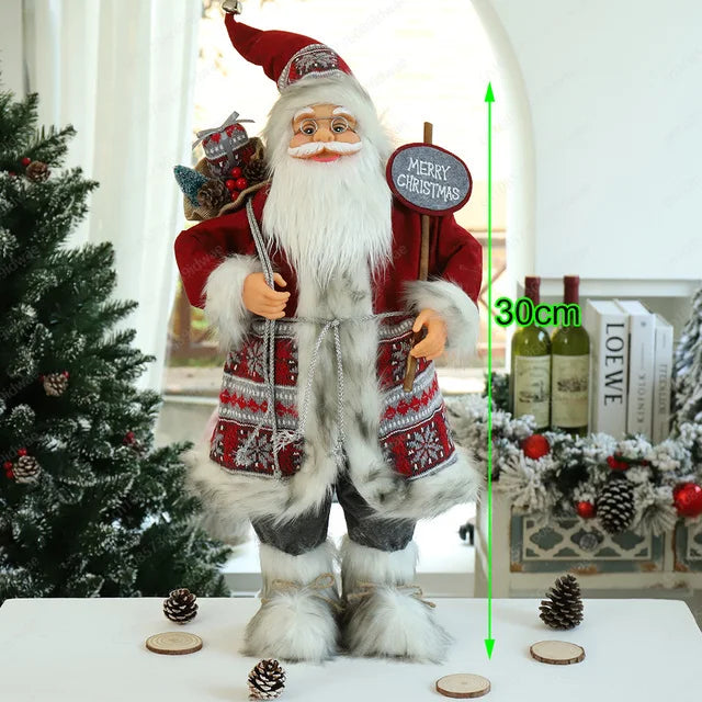 Boneco Papai Noel Figura de Papai Noel Bonita em Pé, Colecionável, Boneca de Papai Noel para Mesa de Escritório, Lantejoulas Prateadas