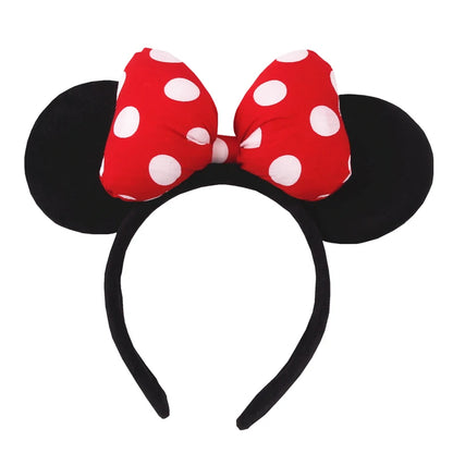 Tiara de orelhas de Disney iluminada de luxo com laço piscante e estampa de bolinhas