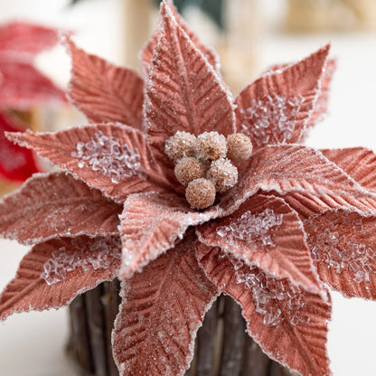 Flor De Natal Poinsétia Vermelho C/ Branco Enfeite e Árvore Terracota