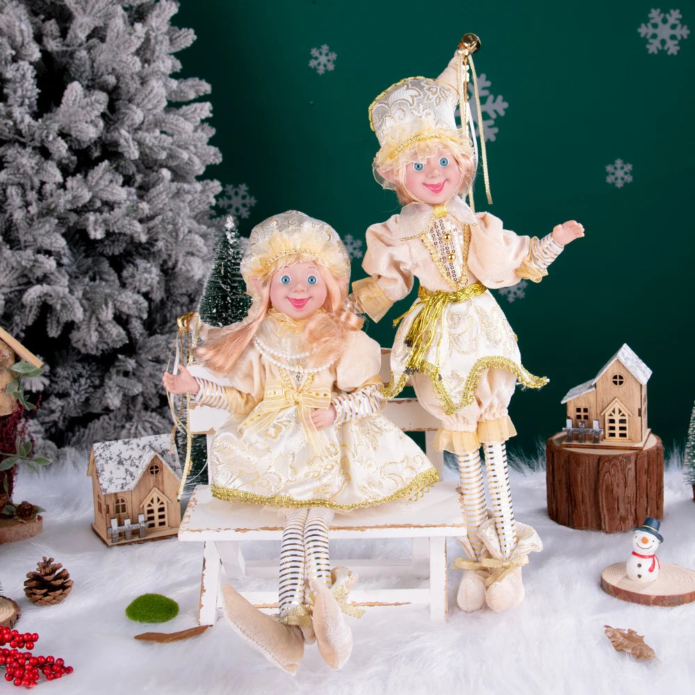 Conjunto de 2 elfos de Natal de 66 cm, adorável elfos vermelhos e verdes para pendurar