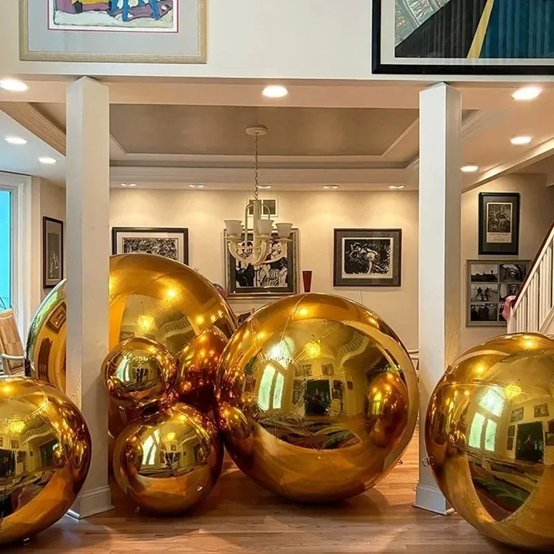 Grande bola de espelho inflável dourada, Bola espelhada de globo de aço inoxidável, adição