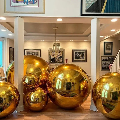 Grande bola de espelho inflável dourada, Bola espelhada de globo de aço inoxidável, adição