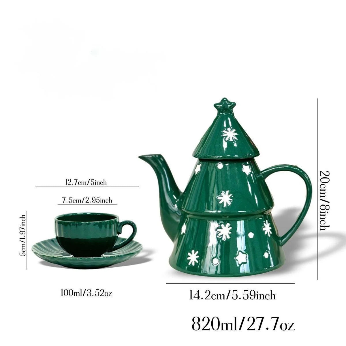 Bule de Chá em Formato de Árvore de Natal (820ml) e Bule de Porcelana Árvore de Natal Decorativo Cerâmica