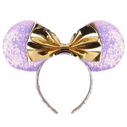 Tiara de orelhas de Disney iluminada de luxo com laço piscante e estampa de bolinhas