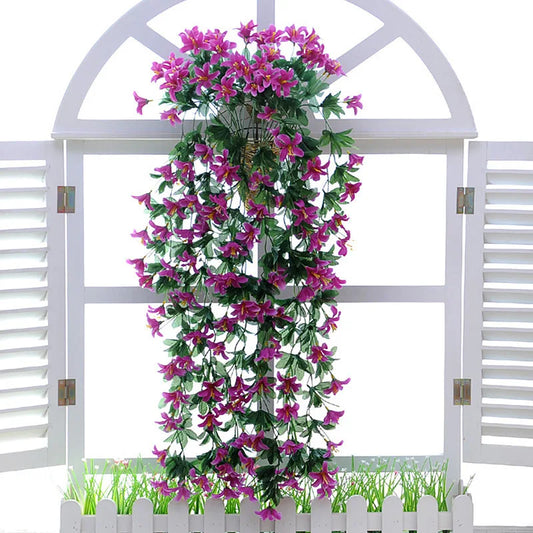 Decoração rayon colorido lírio hera plantas suspensas flor falsa simulação flor seda