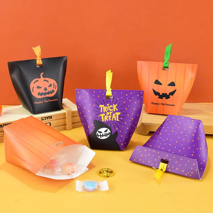 Bolsa de abóbora de Halloween, 10 peças, bolsa de doces, bolsa de doces divertida laranja
