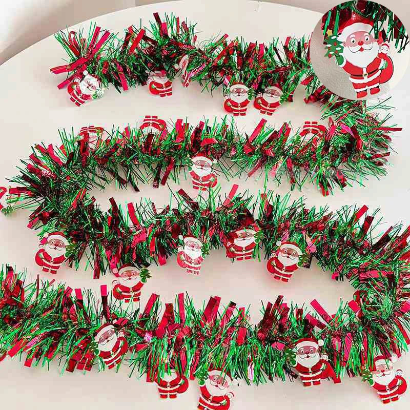 Festão de Natal Metálico com Detalhes de Árvores e Flocos de Neve em Vermelho e Branco