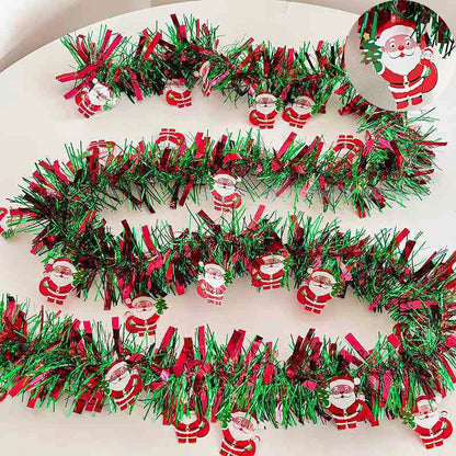 Festão de Natal Metálico com Detalhes de Árvores e Flocos de Neve em Vermelho e Branco