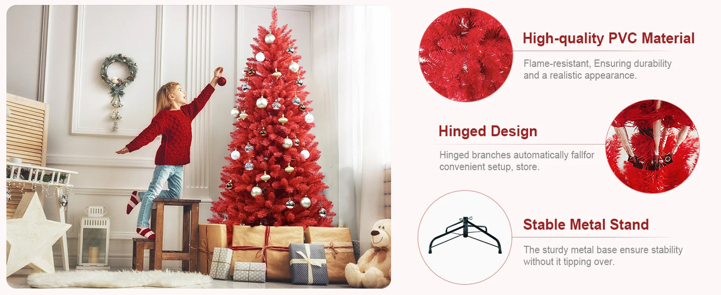 Árvore de Natal vermelha artificial, árvore de Natal Vermelho verdade, árvore fina artificial