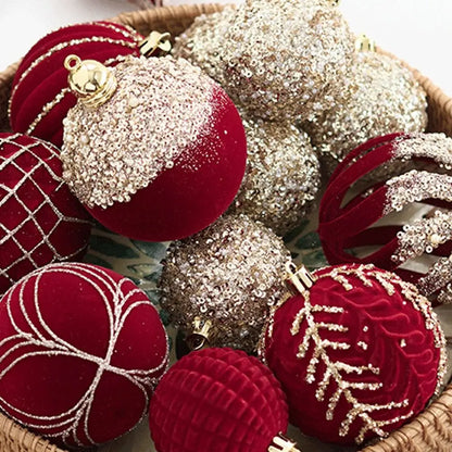 Bola de Natal Vinho vermelho Pingente De Bola De Natal De Veludo, Enfeites De Árvore