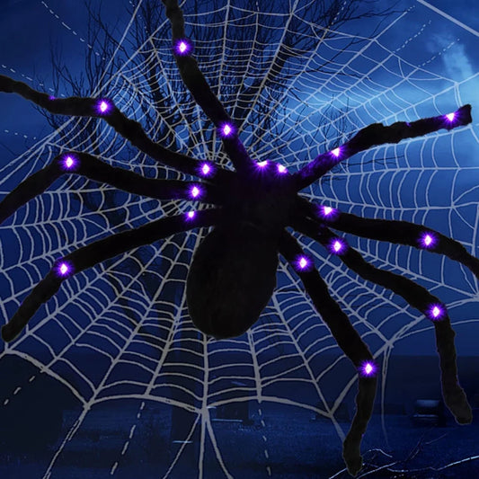 Aranhas grandes iluminadas de Halloween, adereços de aranha peluda realista, Halloween