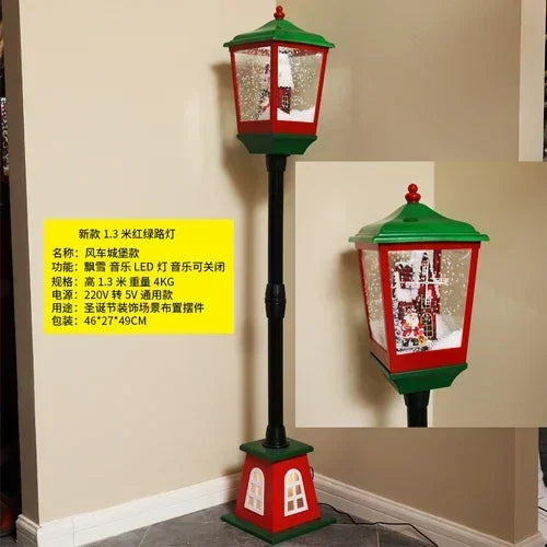 Poste Natalino Musical com Neve Artificial, 1.2 metros, Iluminação LED,  Músicas e 38cm