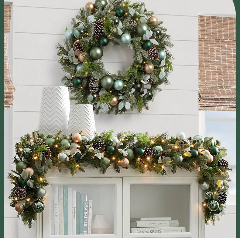 Guirlanda de natal pré-iluminada para decoração de porta frontal, guirlanda de natal