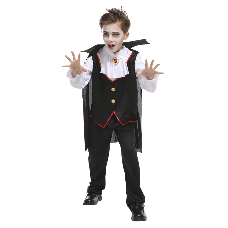 Fantasia Infantil Vampiro Drácula Criança Halloween Vestido Roupa