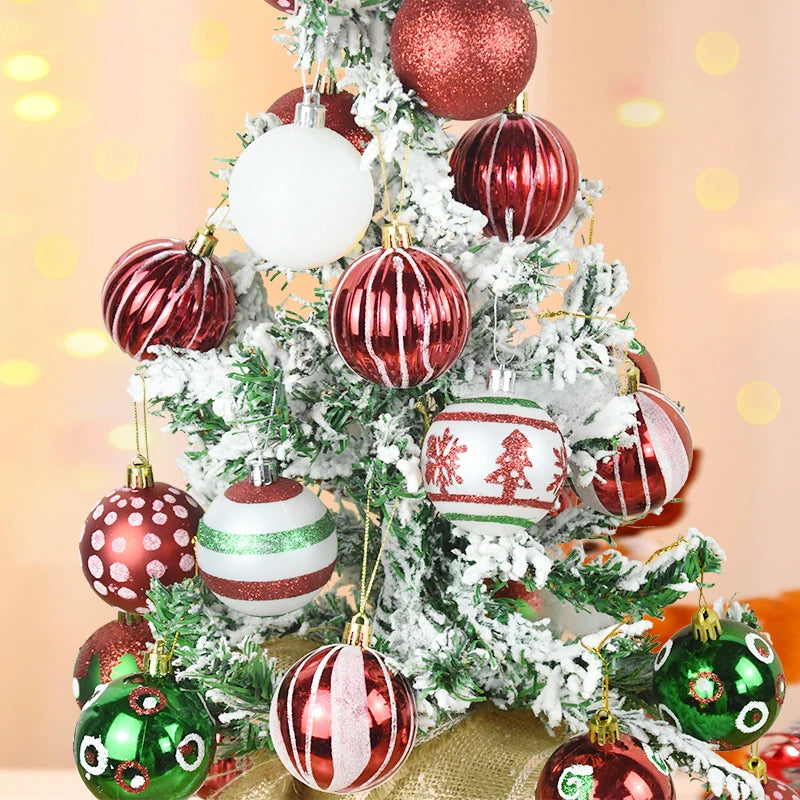 30 peças de enfeites de bolas de Natal, bolas de Natal vermelhas verdes e brancas