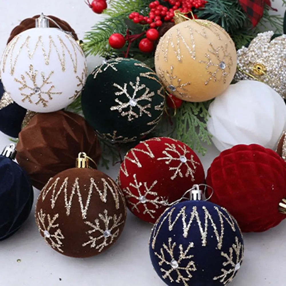 Bola Natal Veludo Bola Natal Pingente Glitter 4 Peças de Enfeites de Bola de Natal de Veludo