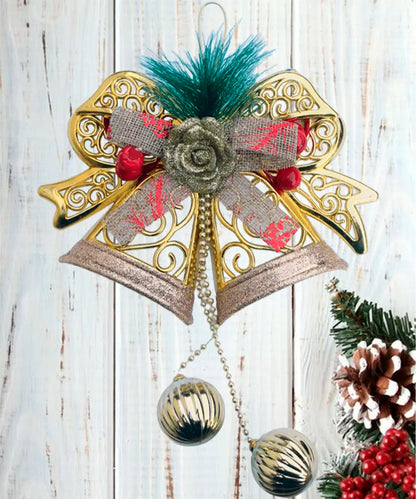 Enfeite Pendente Natalino Sino Laço Bolas Decoração Natal Enfeite Pendente Natalino Sino