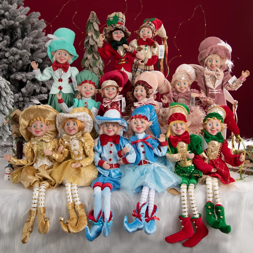 Elfo Decorativo para Shopping, Elfo Estatueta Pelúcia Artesanal Natal Vermelho, Verde, Rosa e Vinho