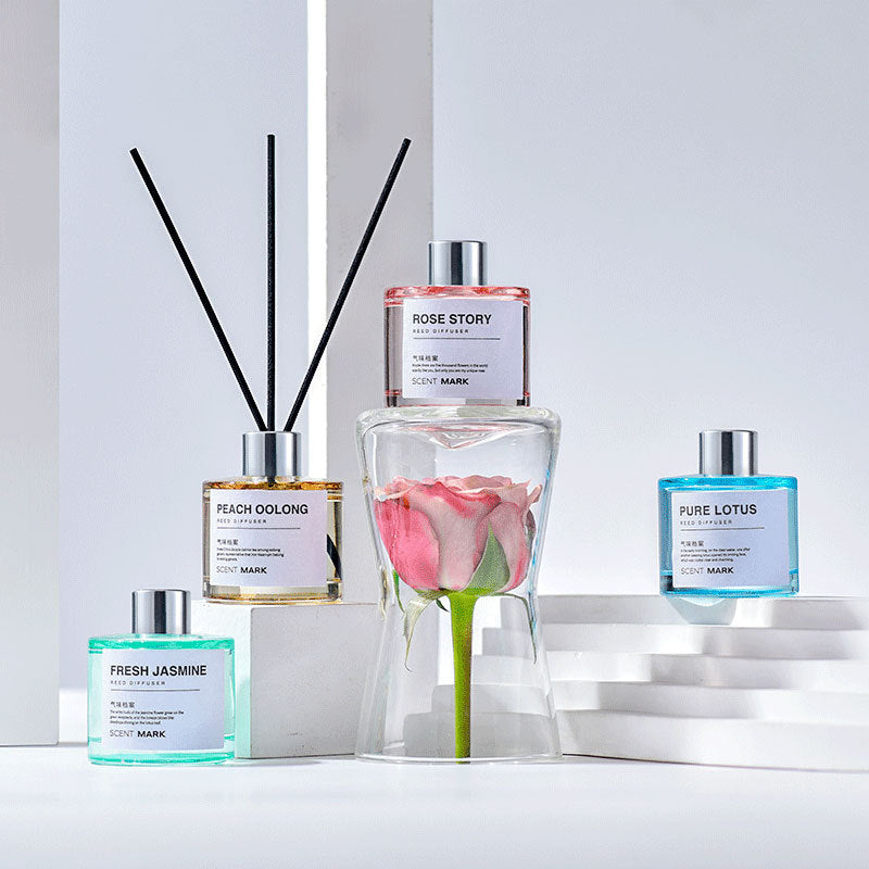 Conjunto de difusor de óleo essencial de fragrância para casa, difusor de aroma de rosa