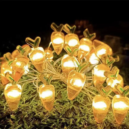 Cordão de Coelho LED Luzes de Páscoa, decorações de primavera de ovo coelho e cenoura