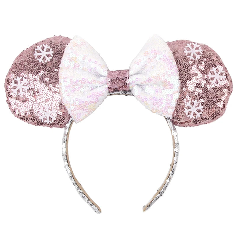 Tiara de orelhas de Disney iluminada de luxo com laço piscante e estampa de bolinhas