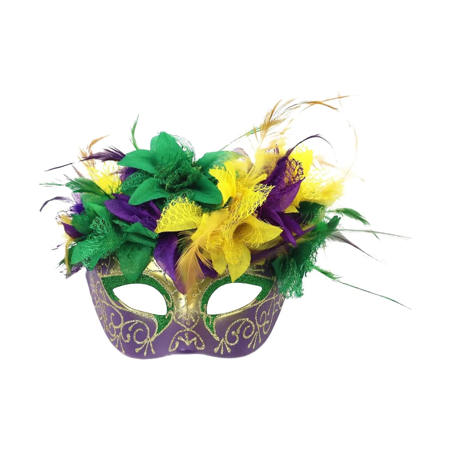 Bandanas de carnaval, roxo, amarelo, verde, penas falsas, para carnaval e máscara