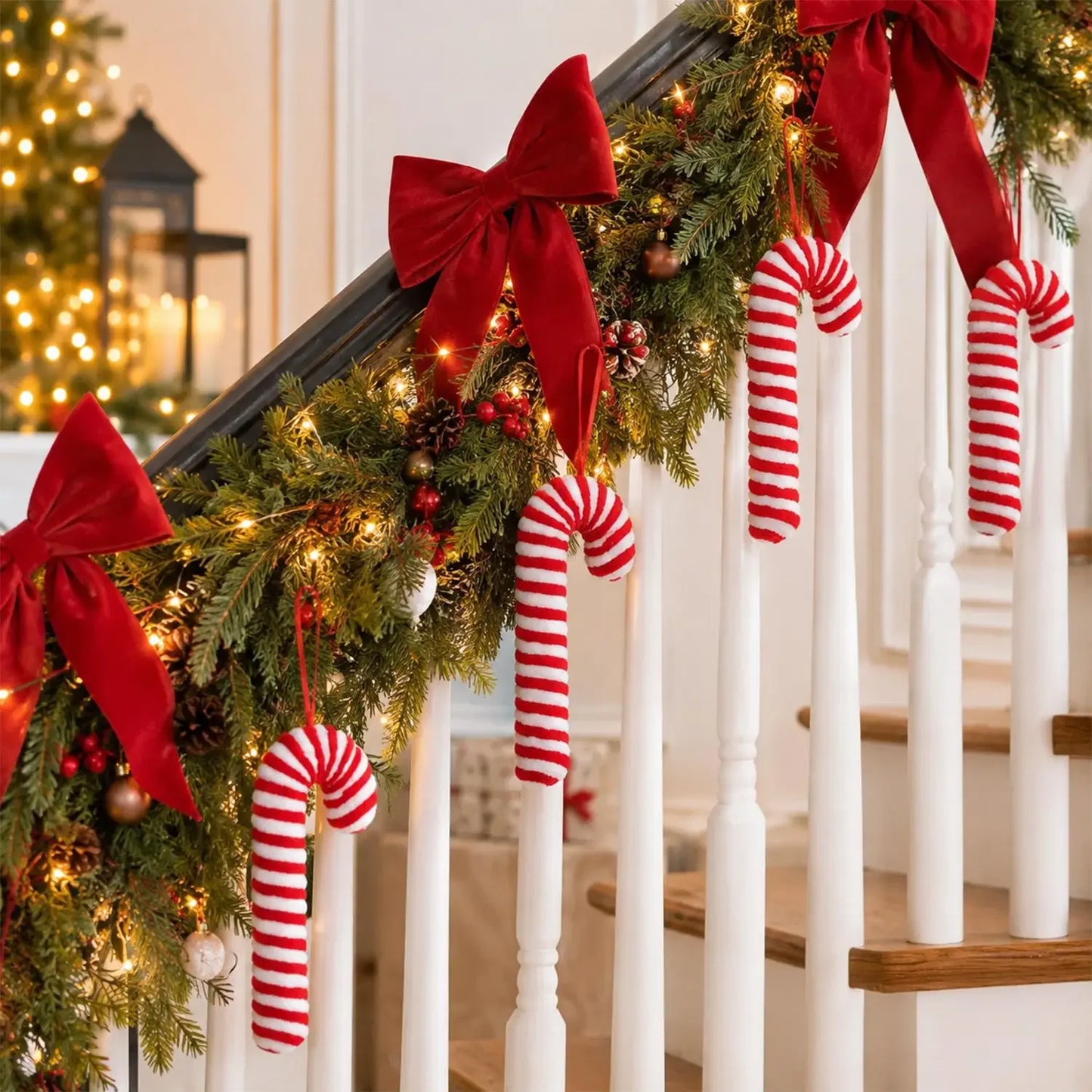 Enfeites de Natal em Forma de Bastão de Açúcar Vermelho 10 peças Sortidas 18cm Grande