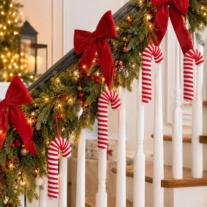 Enfeites de Natal em Forma de Bastão de Açúcar Vermelho 10 peças Sortidas 18cm Grande