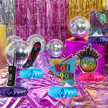 Decoração de festa dos anos 80 e 90, 12 peças centrais de colmeia dos anos 80 / 90