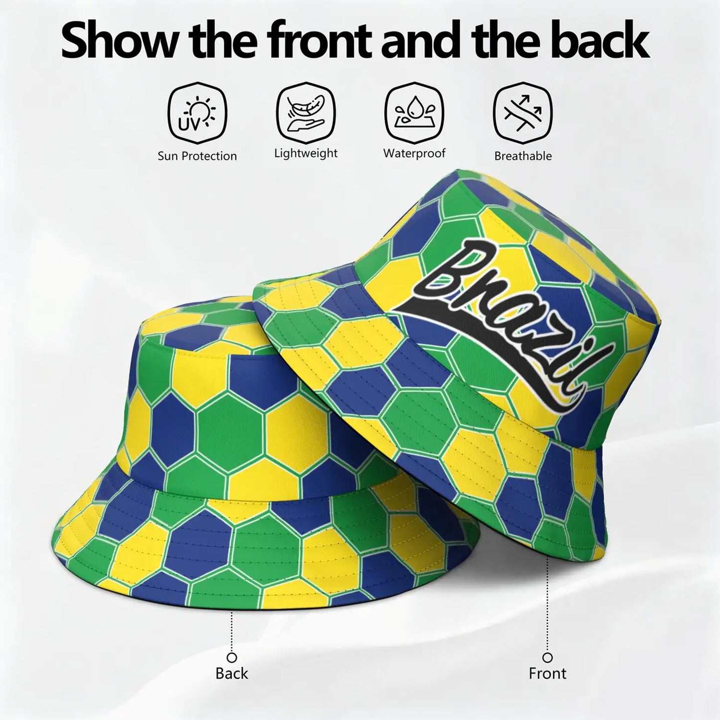 Chapéu balde bandeira Brasil unissex chapéu brasileiro embalável praia viagem pescador