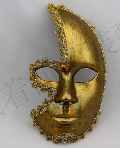 Máscara Veneziana de Rosto Inteiro ou Meia-Face com Contorno em Renda, Máscara de Veneza para Fantasia