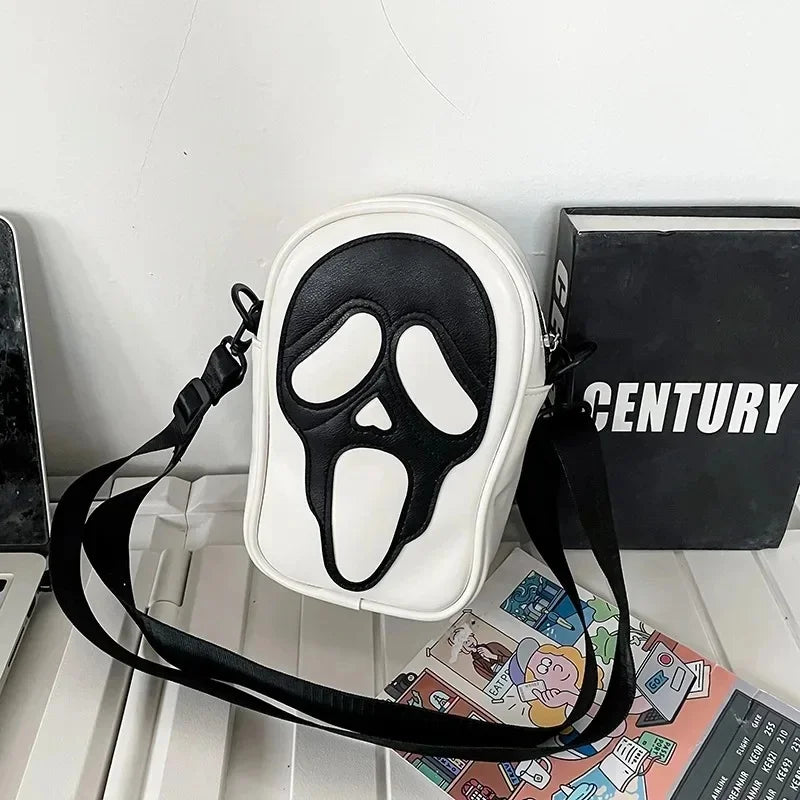 Bolsa transversal com rosto de fantasma refletivo de Halloween para mulheres e homens