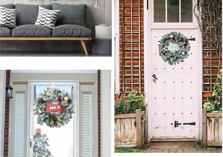 Guirlanda de natal porta pendurado círculo artificial grinalda decorações de natal