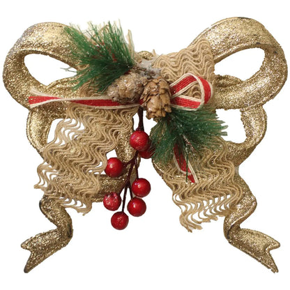 Laço Pinhais Vagas Natal Enfeite Pendente Laço Natalino Dourado com Brilho 18cm Natal