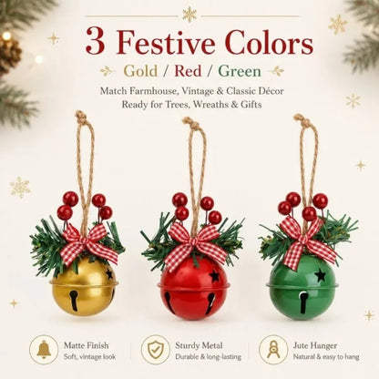 Sino de Natal Dourado/Vermelho/Verde 3 peças Sino de Natal Ornamento de Sino de Metal