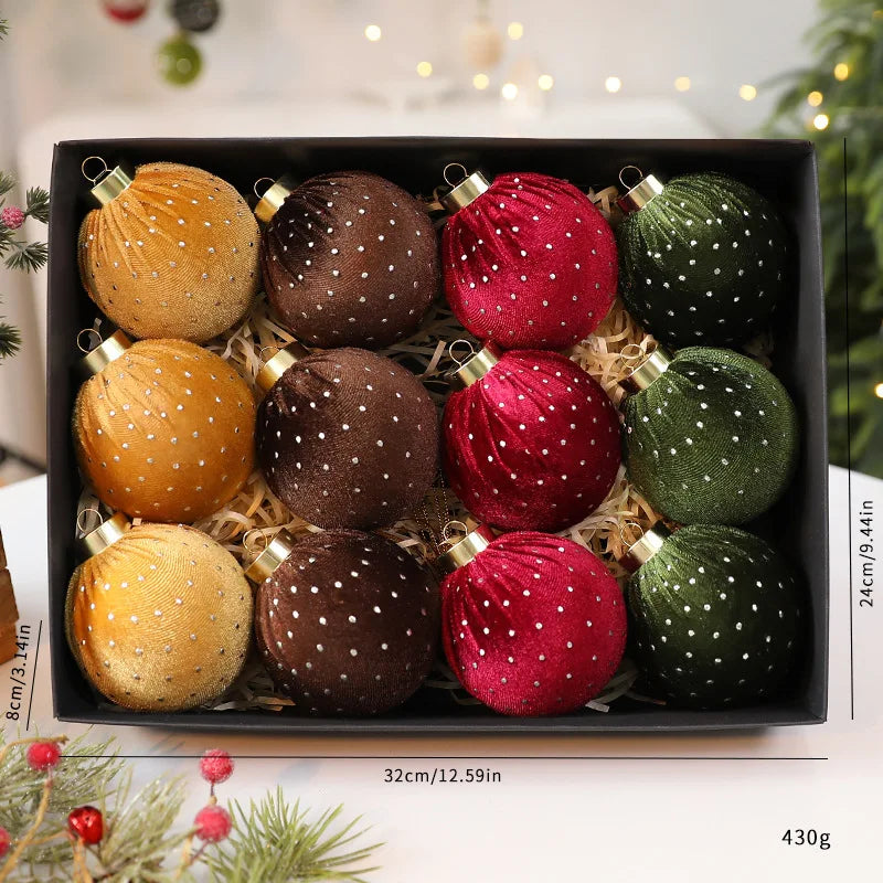Bola de Natal de veludo bolas de enfeites de Natal de veludo de 8 cm para o Natal, 12 peças