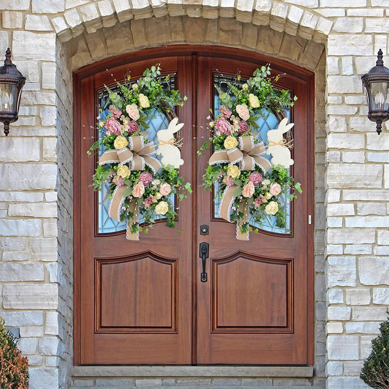 Guirlanda de decoração de páscoa para porta da frente, primavera, verão, coelhinho