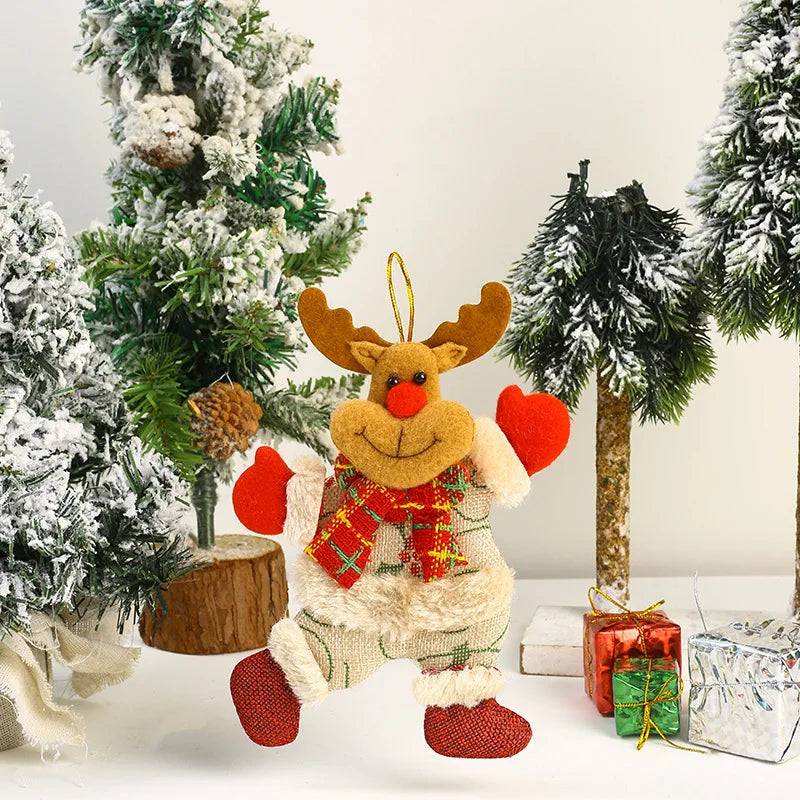 Kit Enfeites de Natal Boneco Sentado de Papai Noel Neve e Rena Decoração Natalina