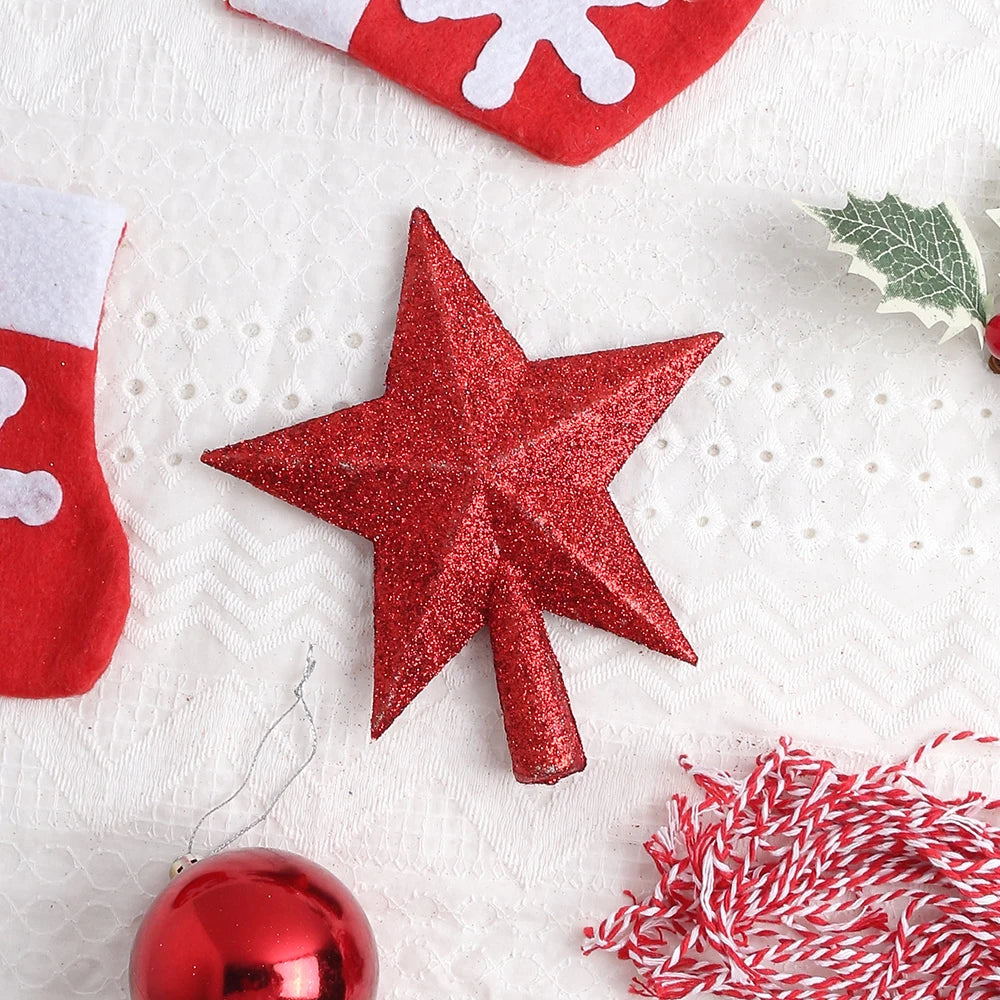Estrela de Natal com Glitter Topo de árvore de estrela com glitter, 15cm, decoração Natal