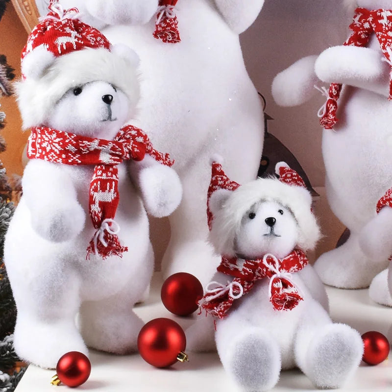 Urso Natal polar de pelúcia – Urso de pelúcia branco cachecol Urso Ornamento Boneca