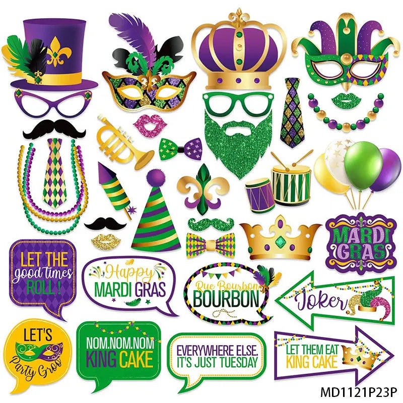 Kit Carnaval com 30 peças de adereços para cabine de fotos do Carnaval de Nova Festa
