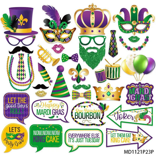 Kit Carnaval com 30 peças de adereços para cabine de fotos do Carnaval de Nova Festa
