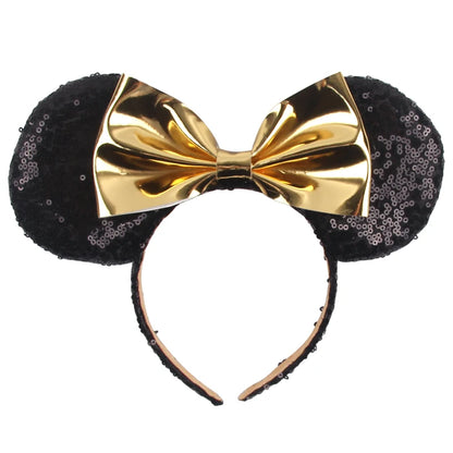 Tiara de orelhas de Disney iluminada de luxo com laço piscante e estampa de bolinhas