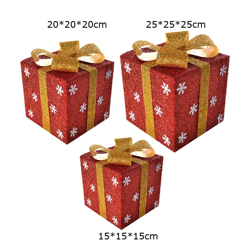 Caixa de presente de PVC de 3 tamanhos para loja de decoração de Natal, floco de neve