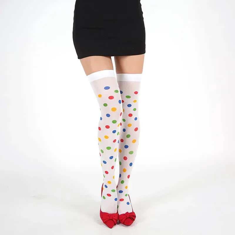 Meia calça infantil algodão bolinhas coloridas inverno e Meias altas até o joelho bolinhas