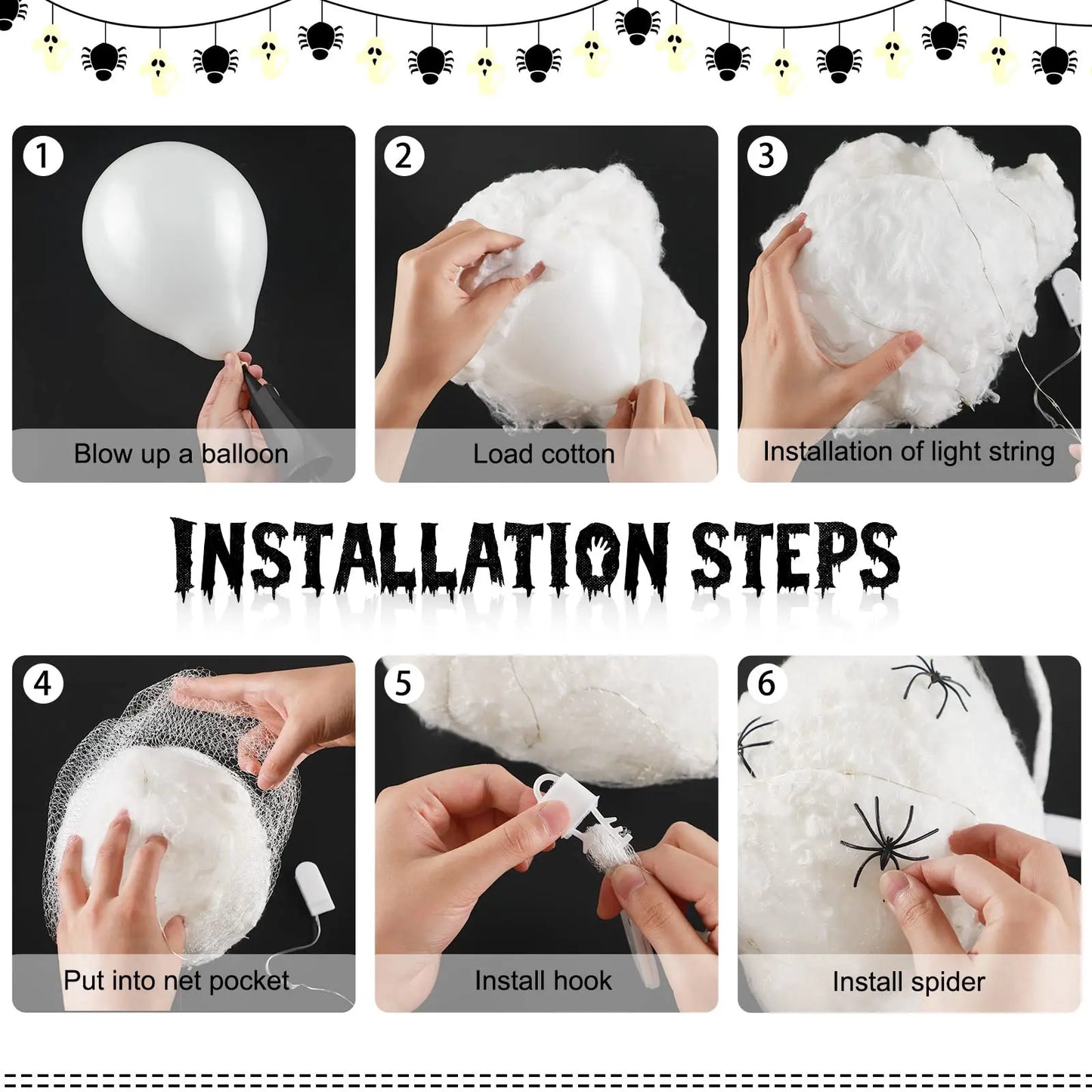 Decoração de Halloween, 1 peças de sacos de ovos de aranha luminosos pendurados