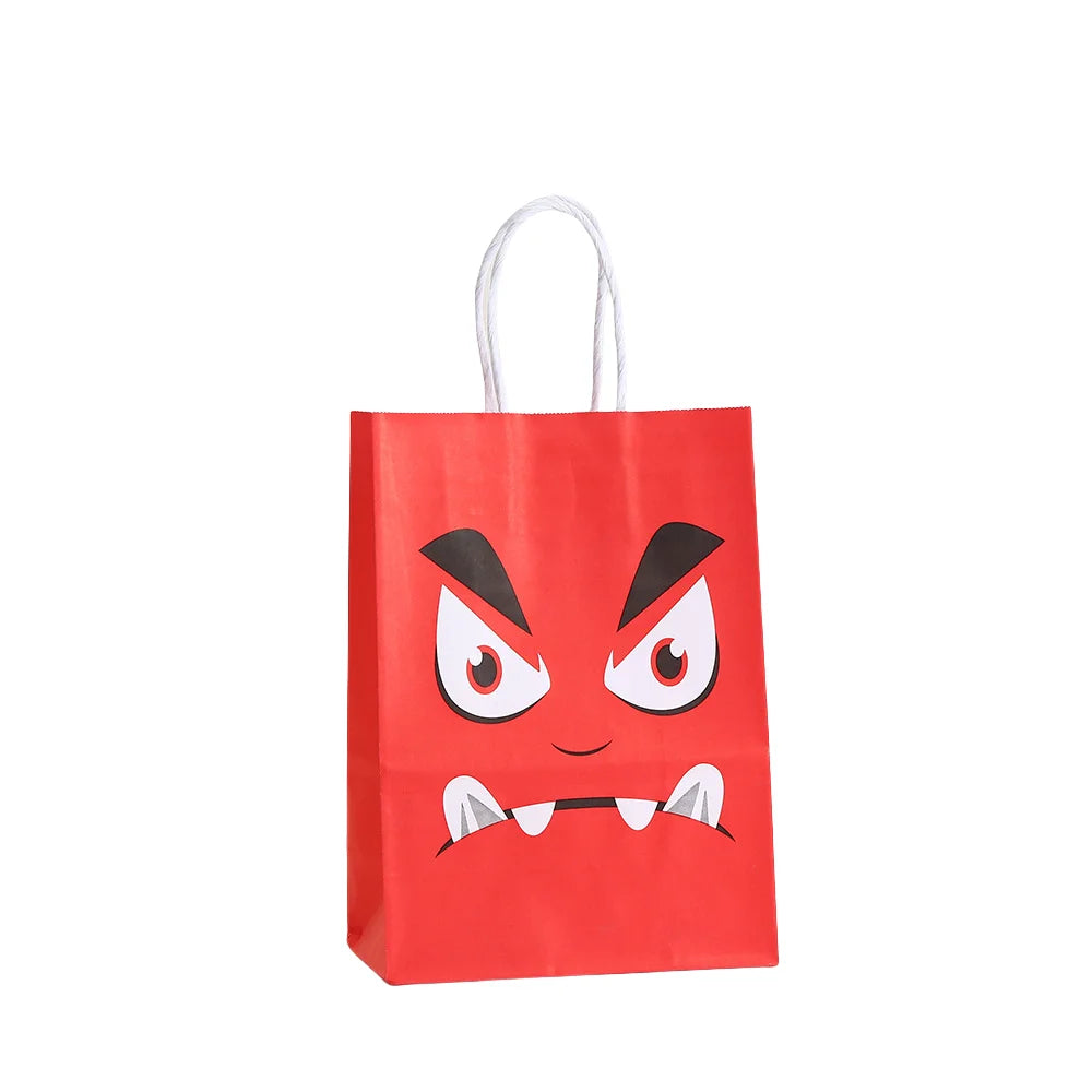24 Peças de sacos de papel kraft de Halloween com alças rosto fantasma monstro abóbora