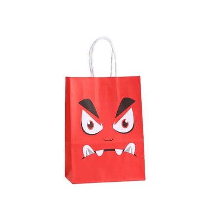 24 Peças de sacos de papel kraft de Halloween com alças rosto fantasma monstro abóbora