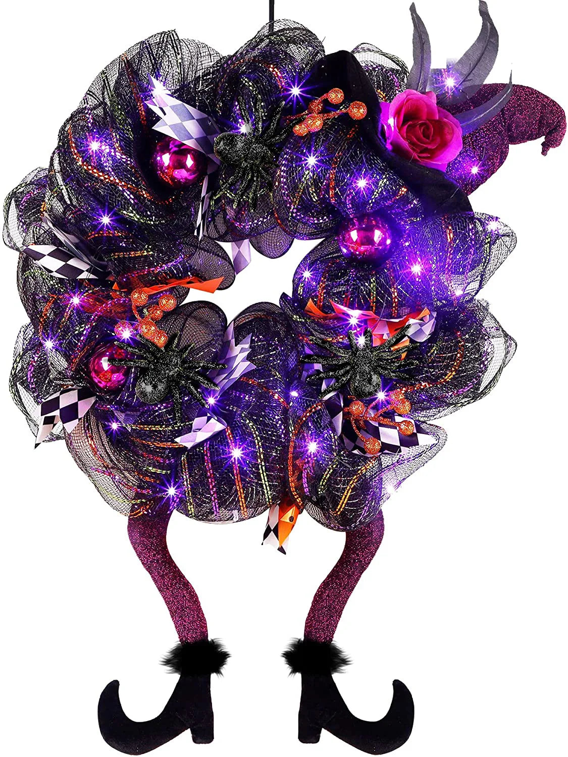 Guirlanda de porta de bruxa de halloween guirlanda de luz led guirlanda perna