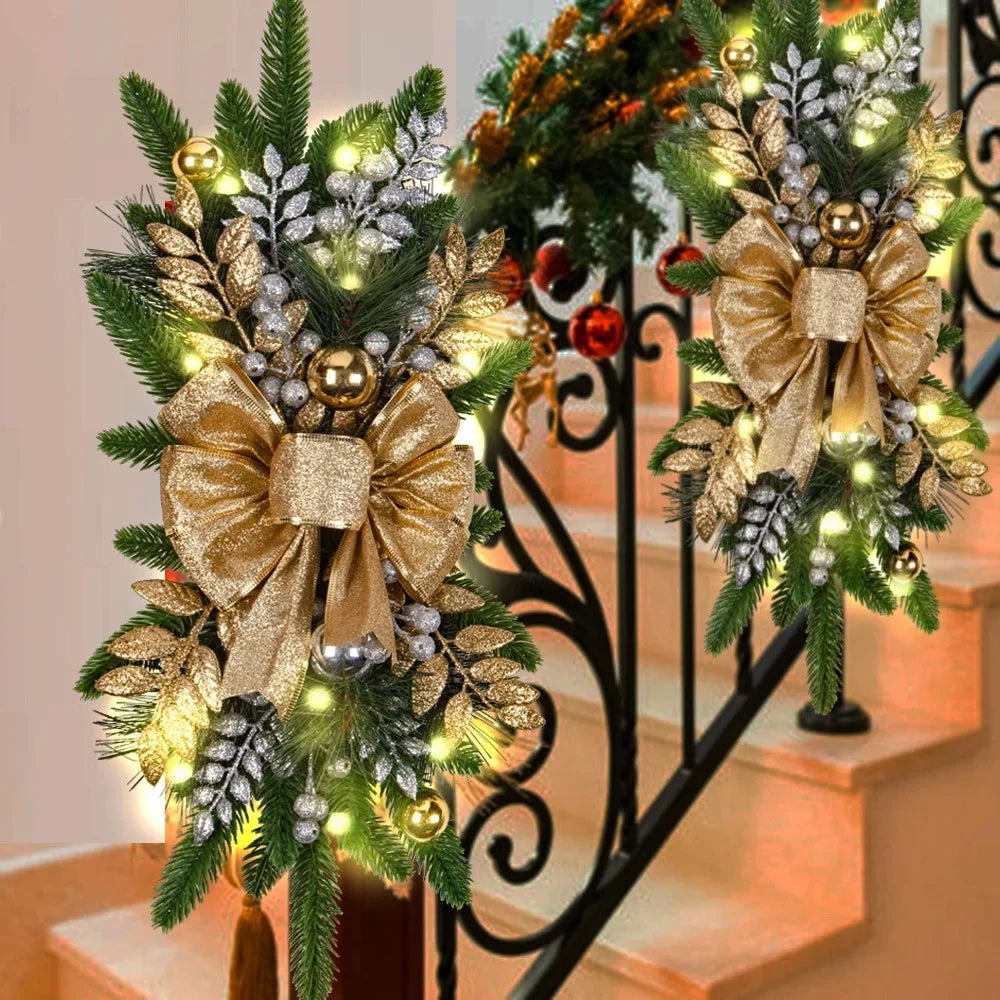 Guirlanda decorativa Azul, guirlanda de Natal pré-iluminadas sem fio para porta da frente